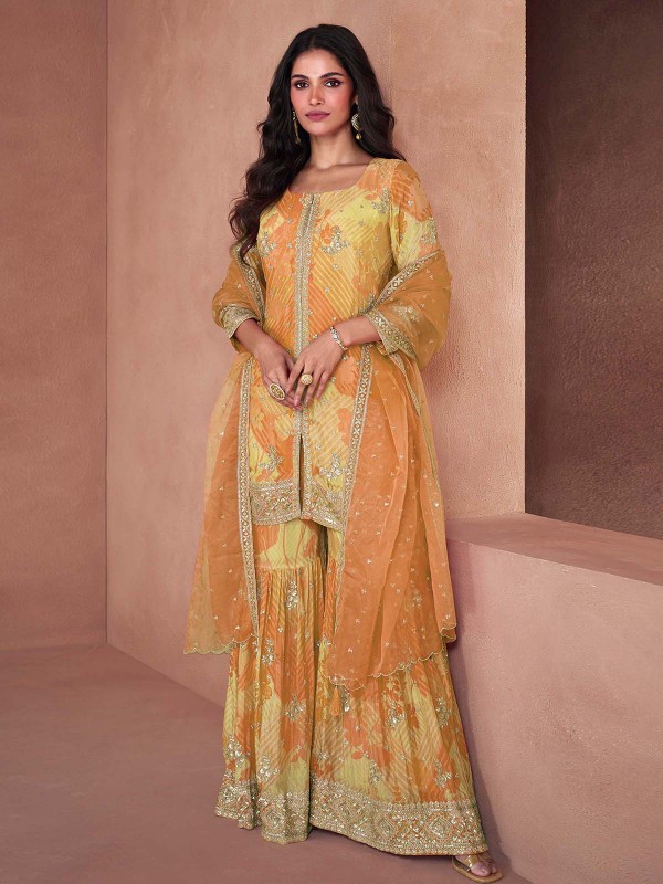 Buff Faux Georgette Party Wear Sharara Suit